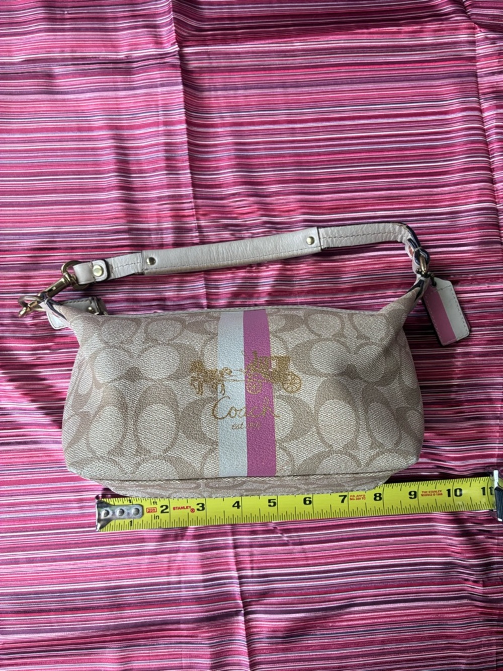Coach Signature Canvas Mini Hobo with Pink and Lavender Center Stripe - Picture 6 of 7